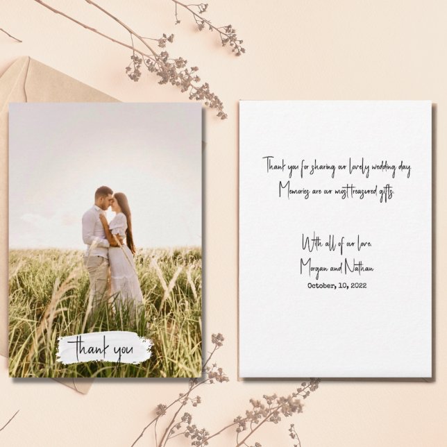Carte De Remerciements Script Photo Mariage simple et élégant (Créateur téléchargé)