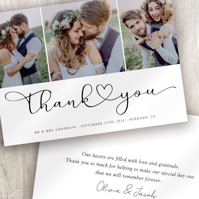 Carte De Remerciements Script photo multiple avec photo Mariage du coeur (Créateur téléchargé)