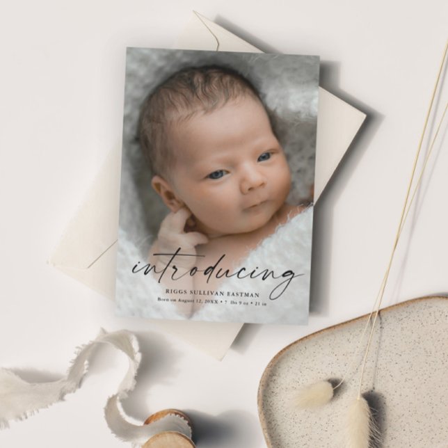 Carte De Remerciements Script Présentation de la photo bébé (Créateur téléchargé)