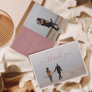 Carte De Remerciements Script Rose Dusty minimaliste avec 2 mariage photo