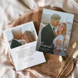 Carte De Remerciements Script simple avec Mariage de photos du coeur