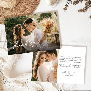 Carte De Remerciements Script simple et élégant avec Mariage photo