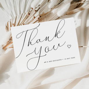 Carte De Remerciements script simple mariage noir et blanc