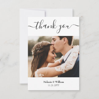 Carte De Remerciements Script simple minimaliste avec photo Mariage