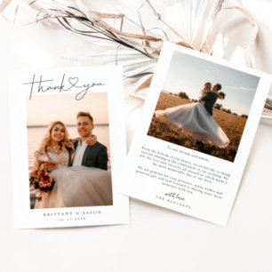 Carte De Remerciements Script simple minimaliste avec photo Mariage du co