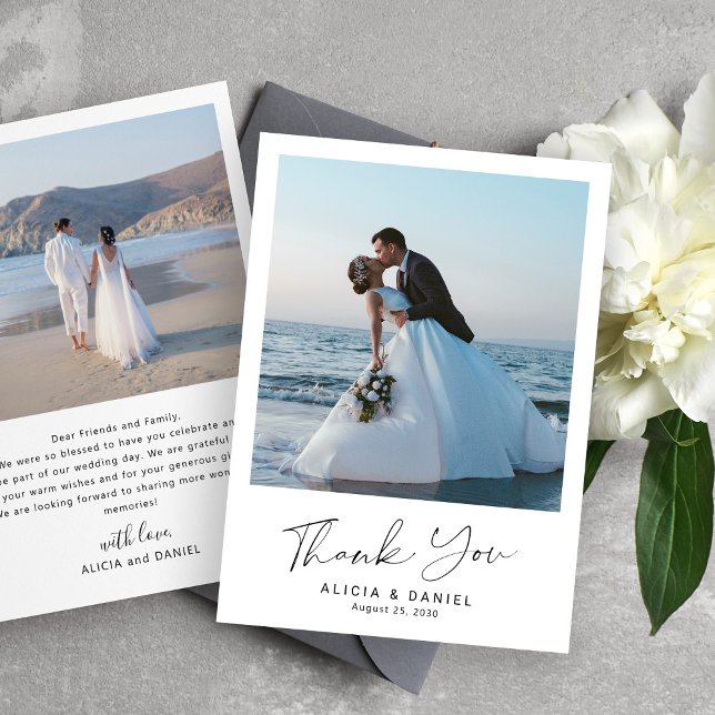 Carte De Remerciements Script simple moderne 2 mariage photo (Créateur téléchargé)