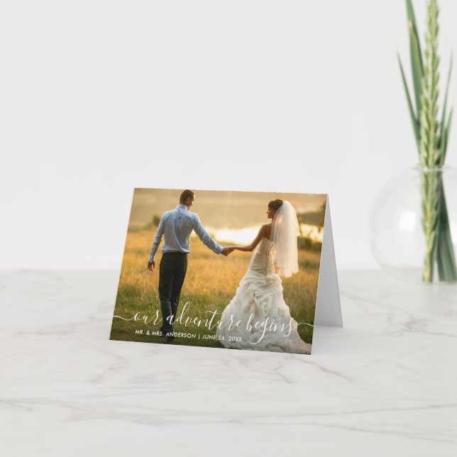 Carte De Remerciements Script tendance Notre aventure commence Note Maria (Devant)