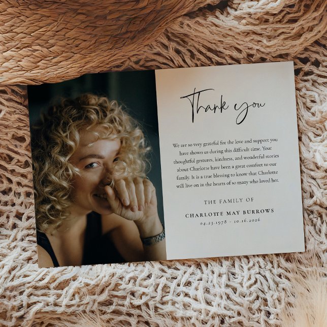 Carte De Remerciements Script Typography Custom Photo & Message Sympathy  (Créateur téléchargé)