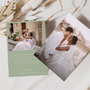 Carte De Remerciements Script Whimsical   Sage Green Flat Photo
