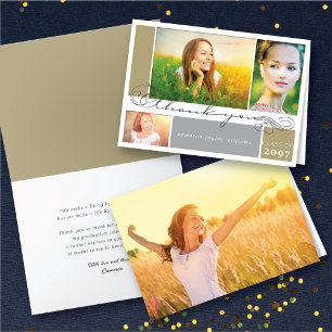Carte De Remerciements Scrolls Élégants Script Graduation 3 Multi Photo