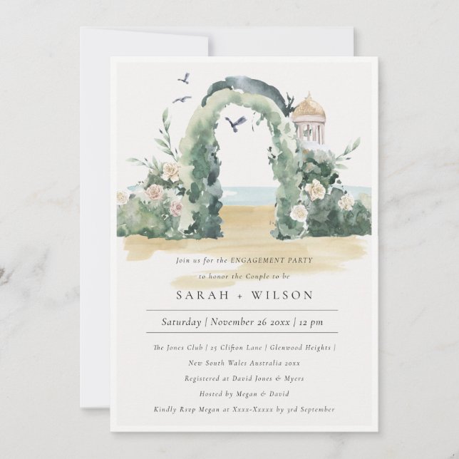 Carte De Remerciements Sea Beach Floral Arch Botanical Fiançailles Invita (Devant)