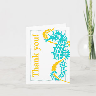 Carte De Remerciements Seahorse turquoise, yellow wedding Thank You