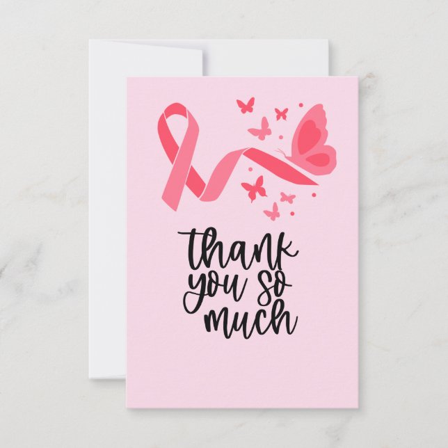 Carte De Remerciements Sensibilisation au cancer du sein avec le ruban ro (Devant)