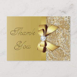 Carte De Remerciements Séquins d'or Faux Bow Mariage de diamant
