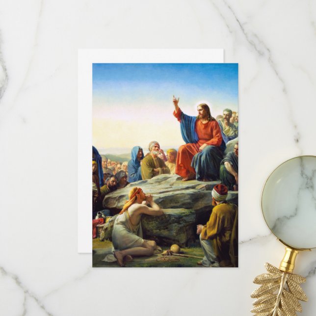 Carte De Remerciements Sermon sur le mont par Carl Bloch (Devant/Arrière en situation)