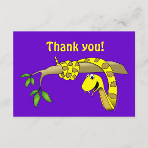 Carte De Remerciements Serpent mignon de jaune de bande dessinée dans un