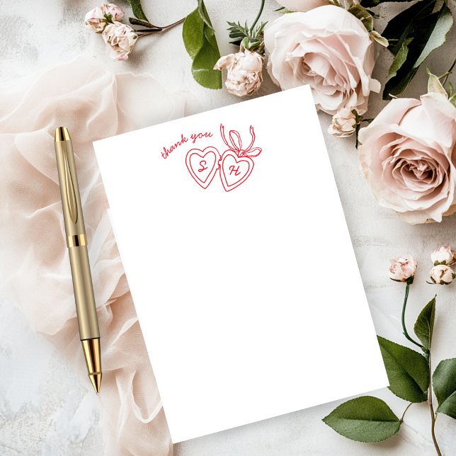 Carte De Remerciements Serrure de coeur Whimsical Doodle Croquis moderne  (Whimsical Heart Locket Doodle Sketch Modern CUSTOM Thank You Card
)