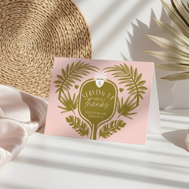 Carte De Remerciements Servir l'amour et la gratitude Fête de fiançailles (Serving Up Love & Thanks Pickleball bridal shower Thank You Card)