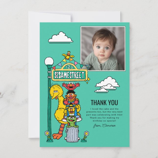 Carte De Remerciements Sesame Street Characters & Street Sign Thank You C (Devant)