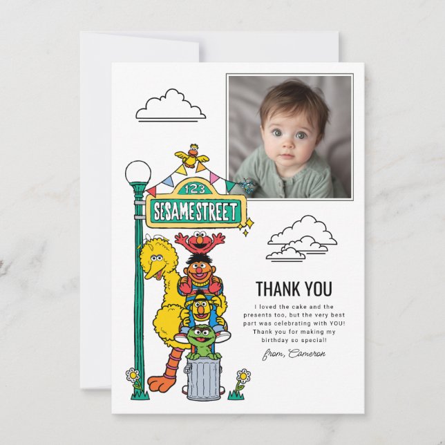Carte De Remerciements Sesame Street Characters & Street Sign Thank You C (Devant)