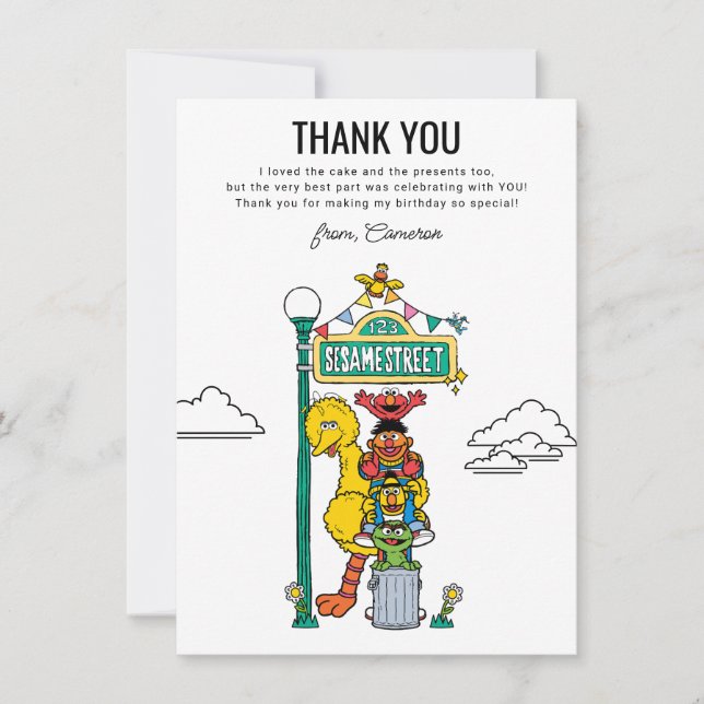 Carte De Remerciements Sesame Street Characters & Street Sign Thank You C (Devant)