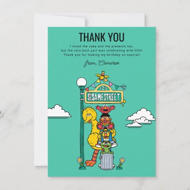 Carte De Remerciements Sesame Street Characters & Street Sign Thank You C (Devant)