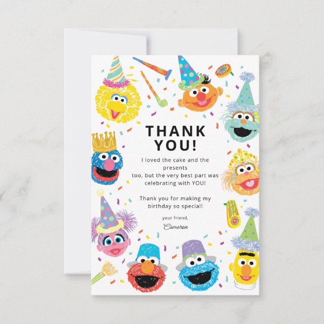 Carte De Remerciements Sesame Street Pals Confetti Anniversaire (Devant)