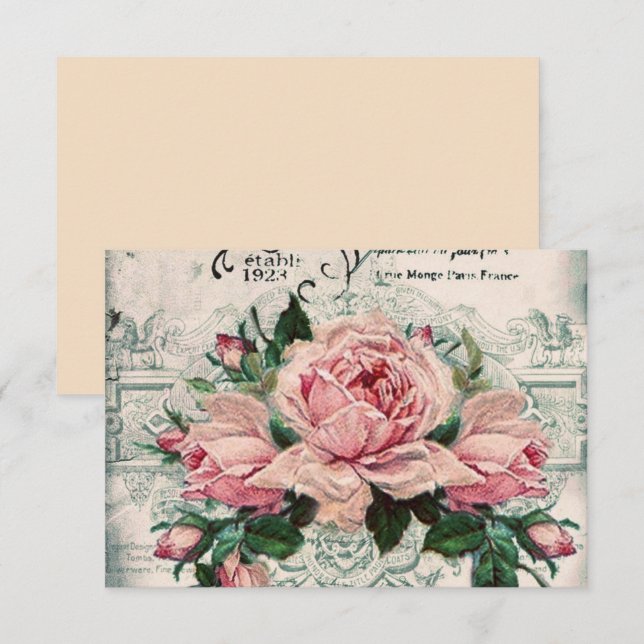 Carte De Remerciements shabby chic, découpage, victorien, français chic,  (Devant / Derrière)