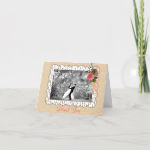 Carte De Remerciements Shabbychic Burlap rose Mariage de dentelle florale