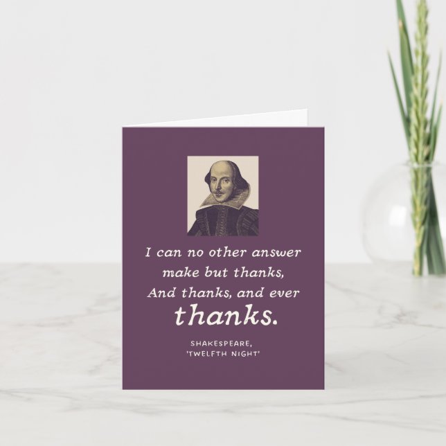 Carte De Remerciements Shakespeare Gratitude Elégant Purple Littéraire (Devant)