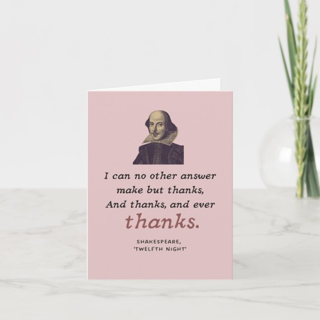Carte De Remerciements Shakespeare Gratitude Livre littéraire britannique (Devant)