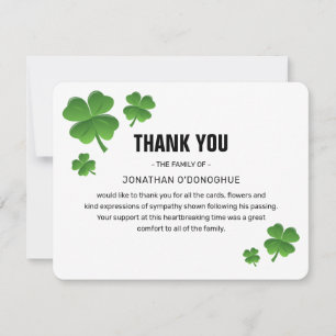 Carte De Remerciements Shamrock vert moderne Clover Bereavement Funéraill