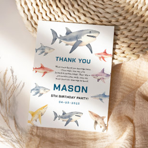Carte De Remerciements Shark Splash 5e anniversaire Enfants mignons de