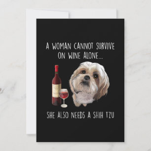 Carte De Remerciements Shih Tzu Une femme ne peut survivre seule au vin