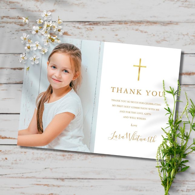 Carte De Remerciements Signature d'or Photo Première communion sainte (Créateur téléchargé)