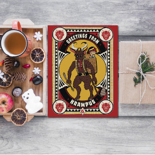 Carte De Remerciements Signe de Noël de Krampus portant des jouets