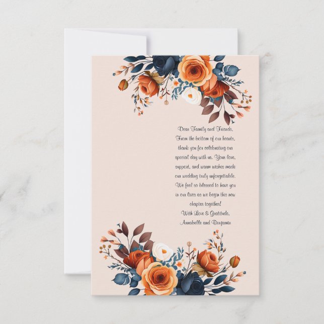 Carte De Remerciements Signet Mariage orange et bleu brûlé (Devant)