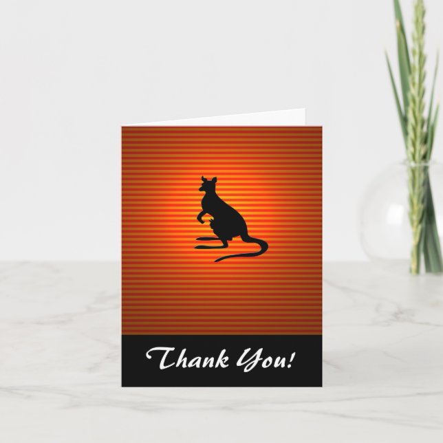 Carte De Remerciements Silhouette de Kangaroo sur bandes orange et rouge (Devant)