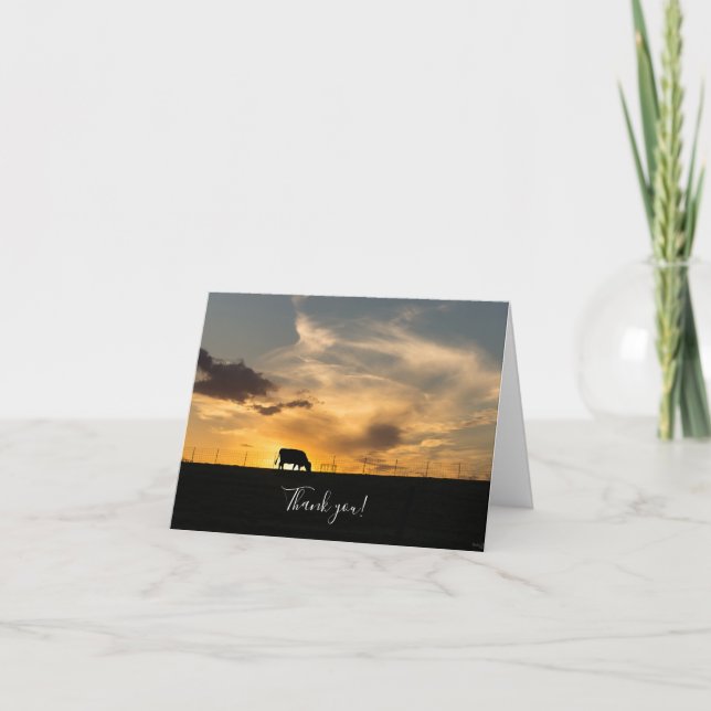 Carte de remerciements Silhouette du coucher du so (Devant)