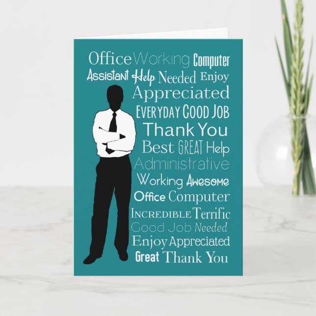 Carte De Remerciements Silhouette homme avec des mots typographiques (Devant)