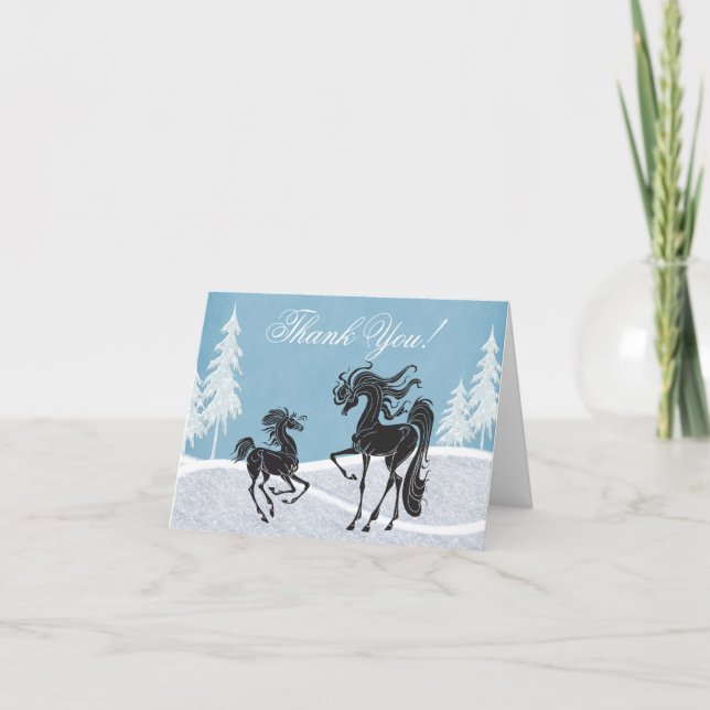 Carte De Remerciements Silhouette Mare et Foie Cheval d'hiver (Devant)