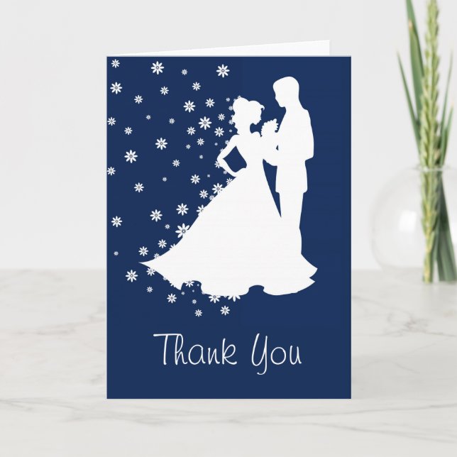 Carte De Remerciements Silhouettes Bleu Marine Mariage Remerciements (Devant)