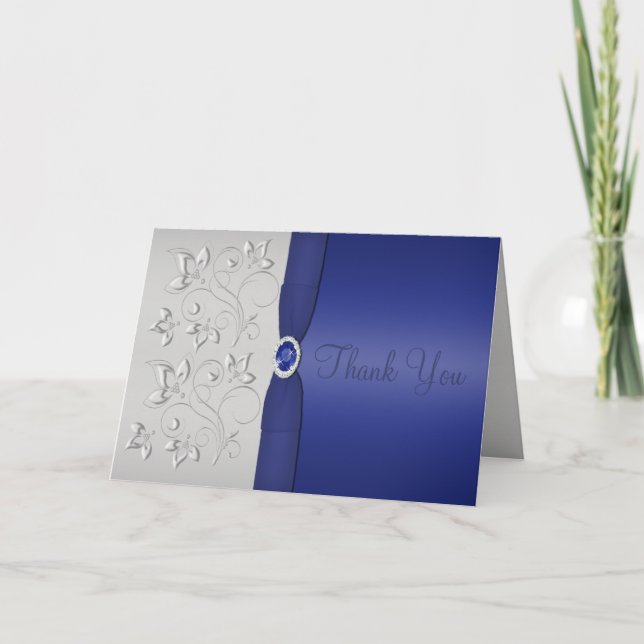 Carte De Remerciements Silver and Navy Thank You Card (Devant)