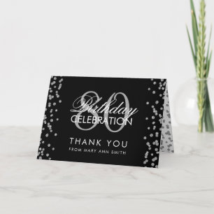 Carte De Remerciements Silver Black 80th Birthday Thank you Glitter