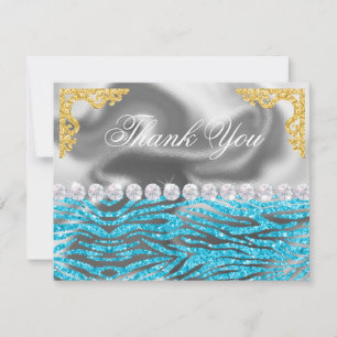 Carte De Remerciements Silver Foil Gold & Light Blue Zebra Imprimer Anniv