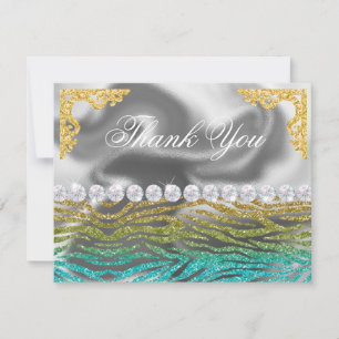 Carte De Remerciements Silver Foil Gold, Turquoise Zebra Print Anniversai