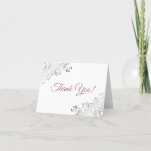 Carte De Remerciements Silver Frills Elegant Blanc & Rose Mariage Photo