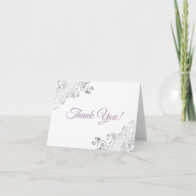 Carte De Remerciements Silver Frills Elegant White Lavender Mariage Photo (Devant)