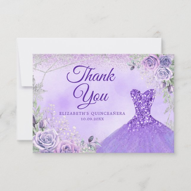 Carte De Remerciements Silver violet Noël Flocon de neige Mis Quince (Devant)