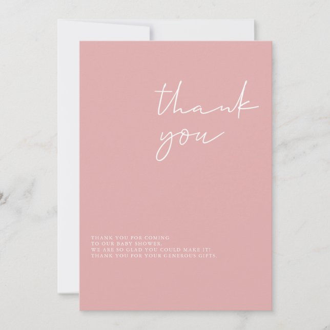 Carte de remerciements simple Baby shower fille ro (Devant)